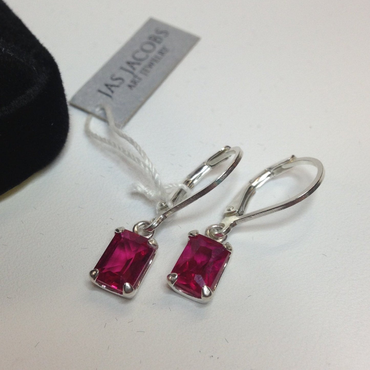 Beautiful 2ctw Emerald Cut Ruby Earrings in Sterling Silver Drop Dangle Earrings