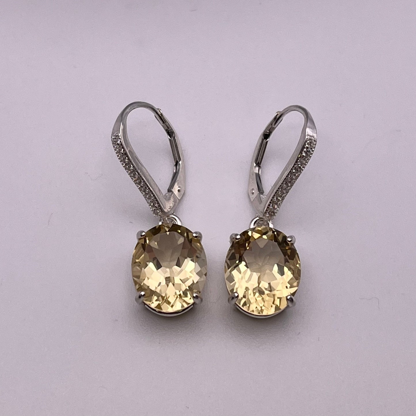 Beautiful 8ct Oval Cut Golden Citrine & White Sapphire Earrings Citrine Earrings