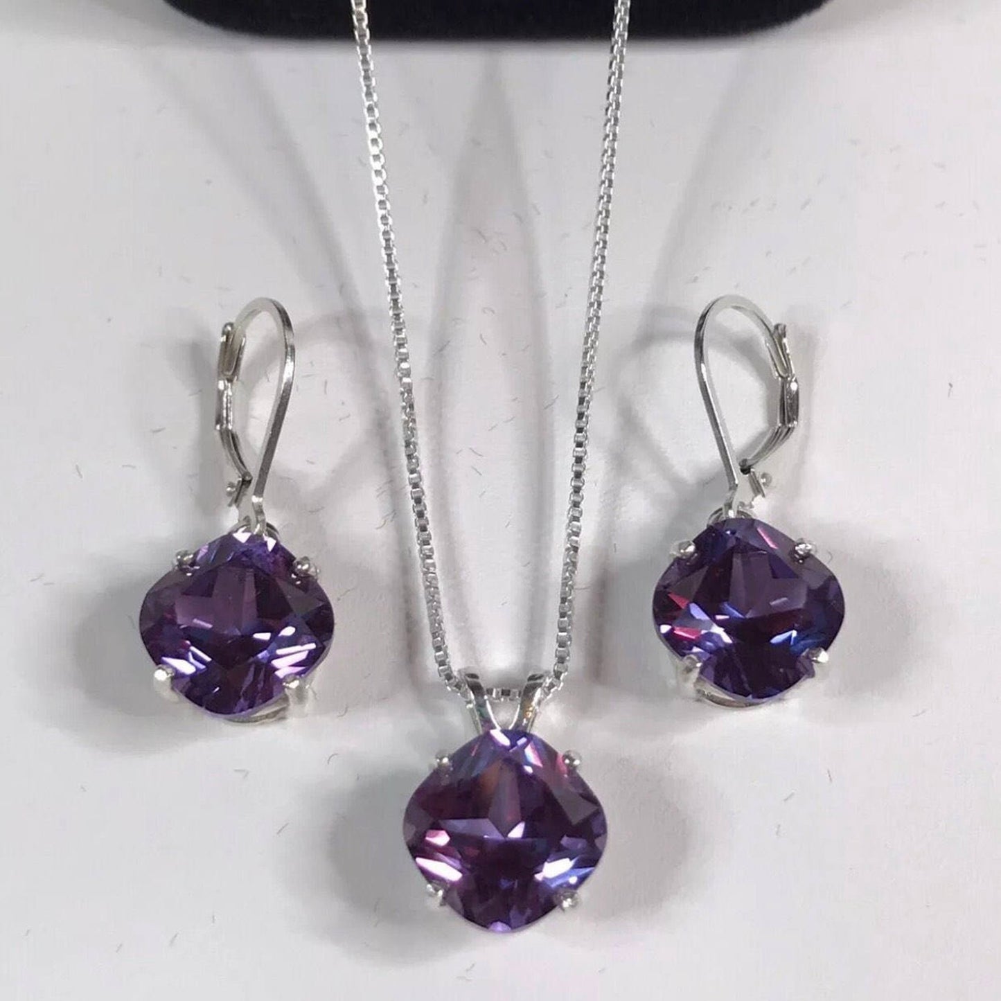 Gorgeous 15ctw Cushion Cut Alexandrite Necklace & Earrings Set Color Change June Birthstone Holiday Jewelry Gift
