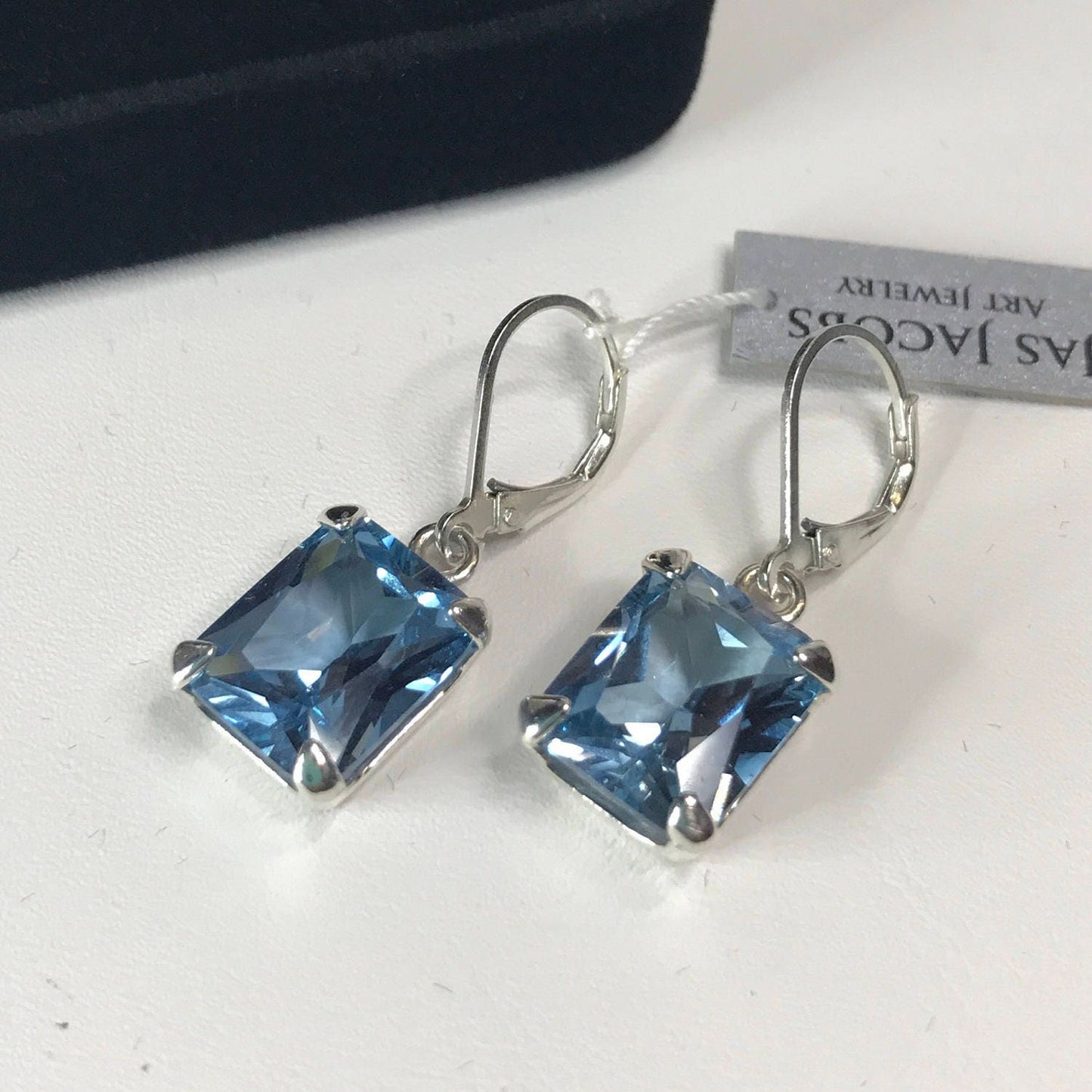 BEAUTIFUL 12ctw Emerald Cut Blue Spinel Earrings in Sterling Silver