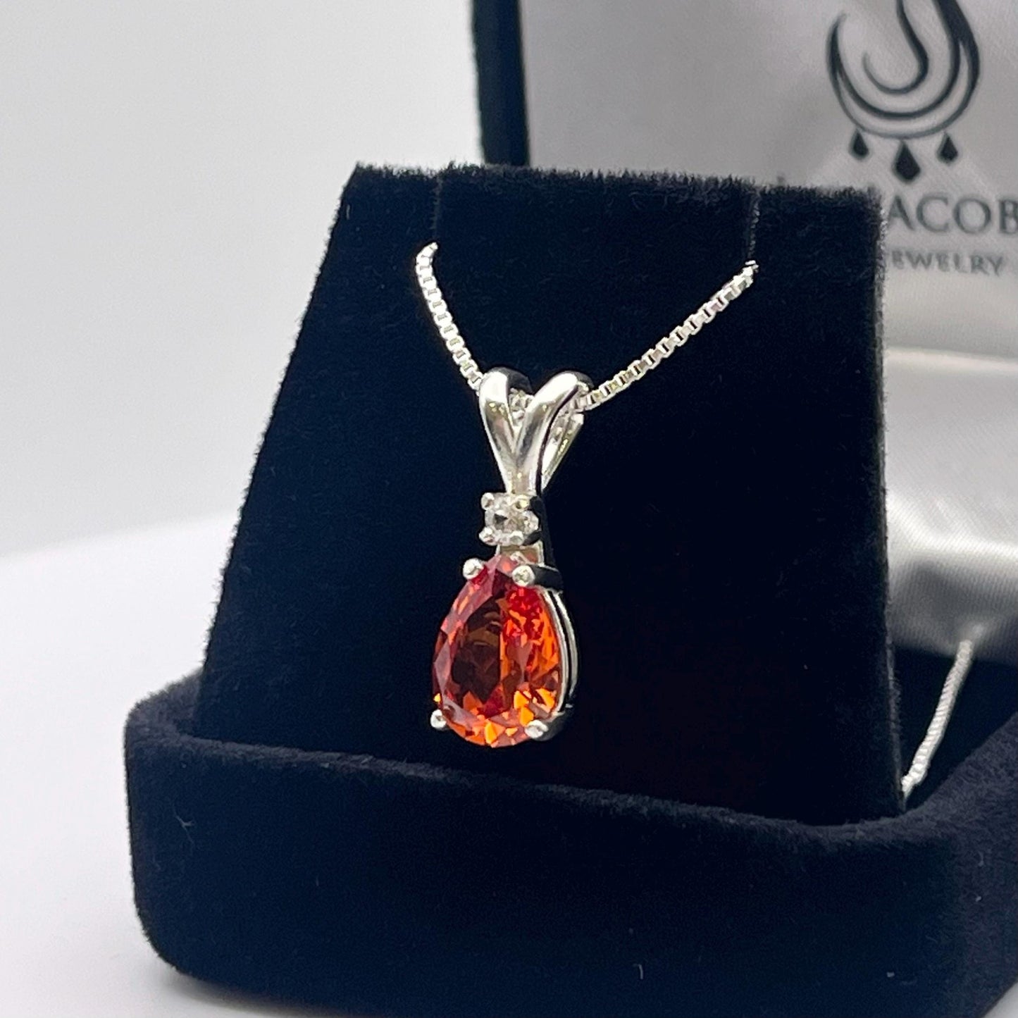 2.5ct Pear Cut Orange Padparadscha Sapphire Necklace White Sapphire Accent Fine Jewelry Gift Orange Sapphire Necklace