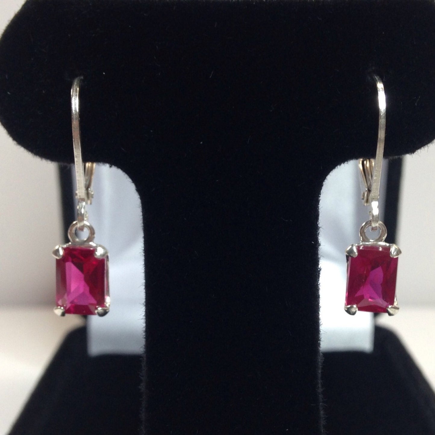 Beautiful 2ctw Emerald Cut Ruby Earrings in Sterling Silver Drop Dangle Earrings