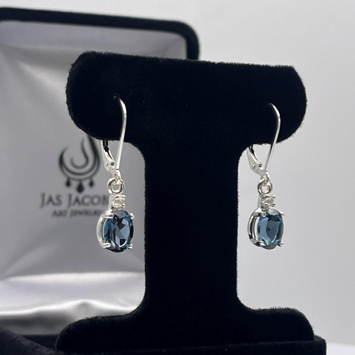 Beautiful 3.4ctw London Blue Topaz Earrings White Sapphire Leverback Earrings Trending Jewelry Gift December Birth