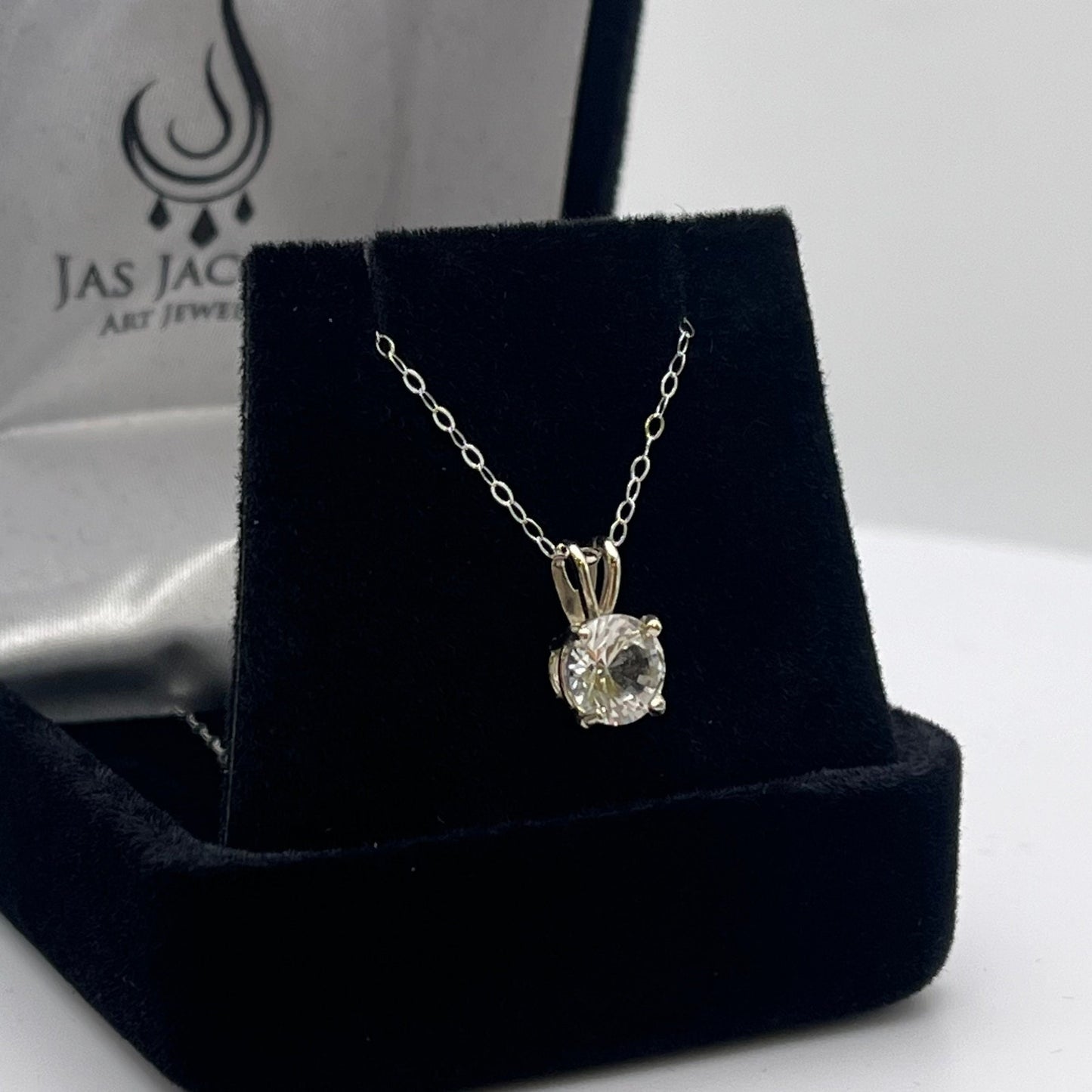 Beautiful 14k Gold 1ct White Sapphire Necklace Solitaire Pendant Anniversary Gift Gift Bridal Gift 16” 18” Colorless Sapphire VVS