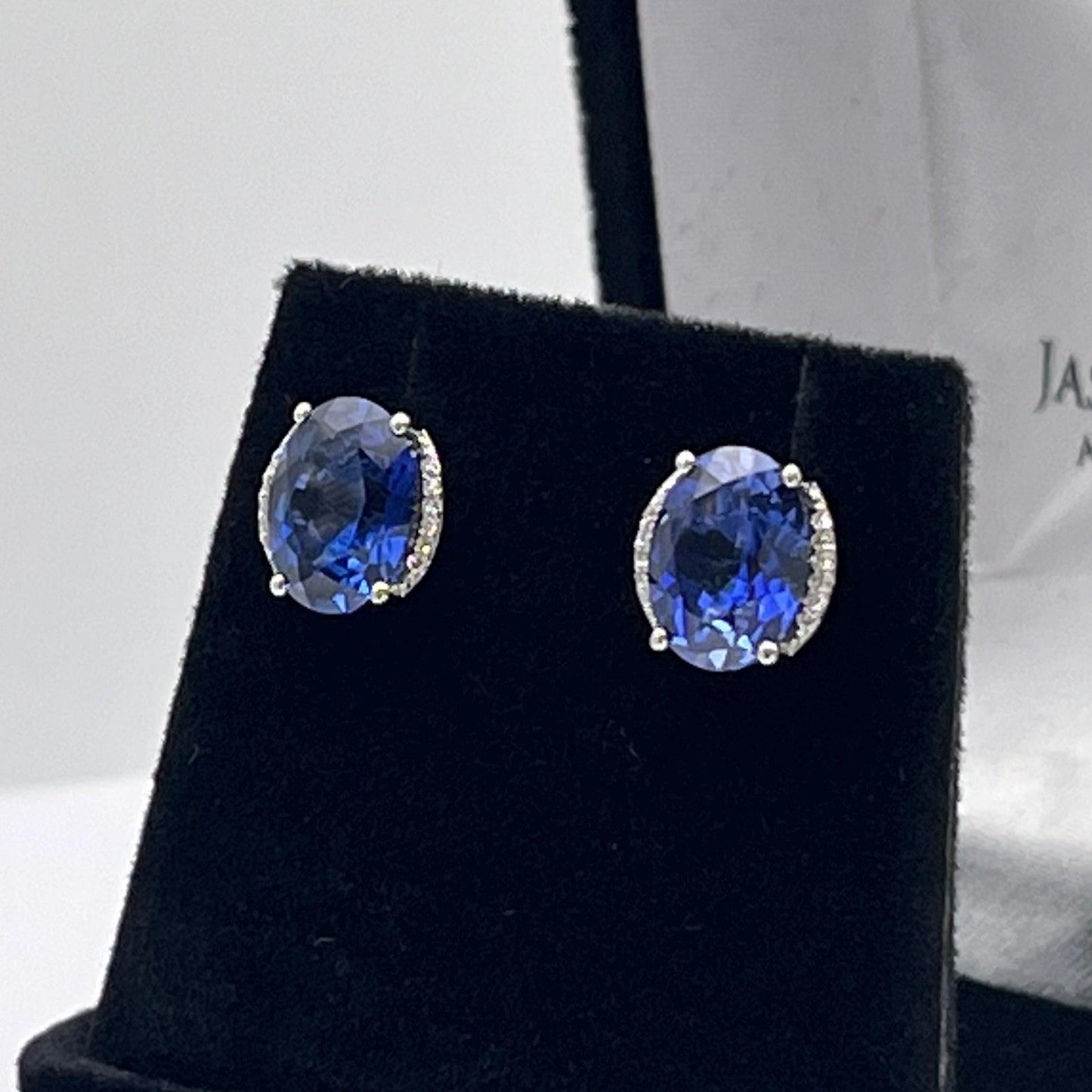 Gorgeous 4ctw Diamond and Sapphire Earrings in 10k White Gold