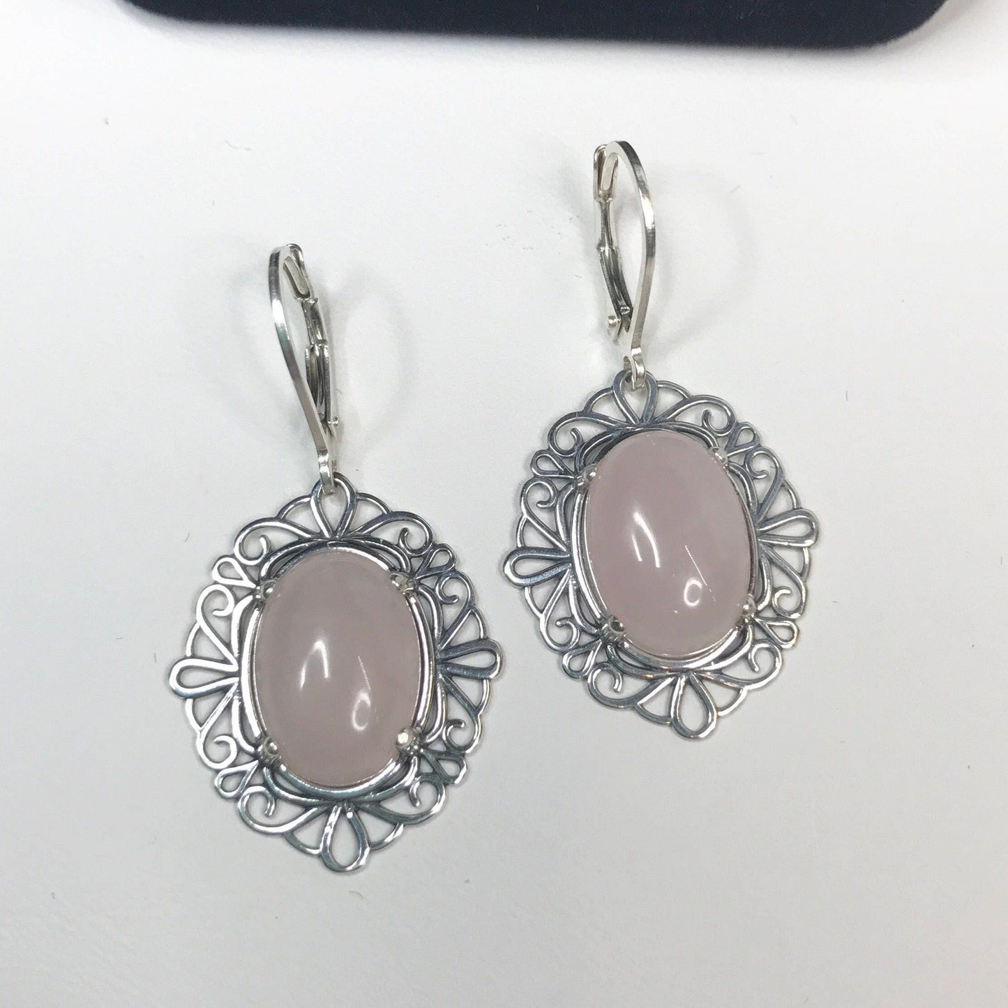 Beautiful 16ctw Oval Cut Blush Pink Rose Quartz Earrings Sterling Silver Drop Dangle Jewelry Gift Cut out
