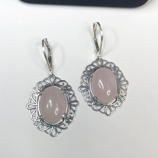 Beautiful 16ctw Oval Cut Blush Pink Rose Quartz Earrings Sterling Silver Drop Dangle Jewelry Gift Cut out