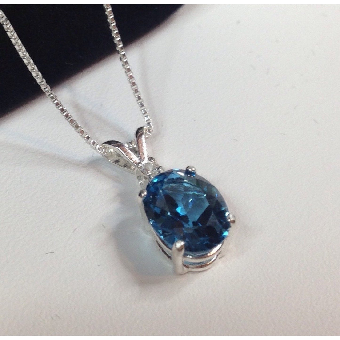 BEAUTIFUL London Blue Topaz & White Sapphire Sterling Silver Pendant Necklace 18" Trending Jewelry Gift December Fianc