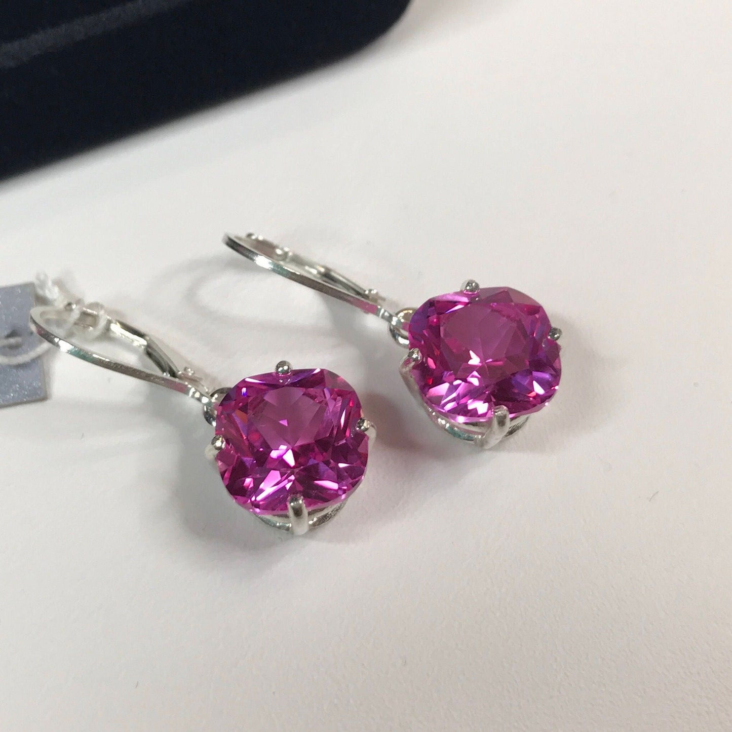 Beautiful 10ctw Cushion Cut Lab Grown Pink Sapphire Earrings in Sterling Silver