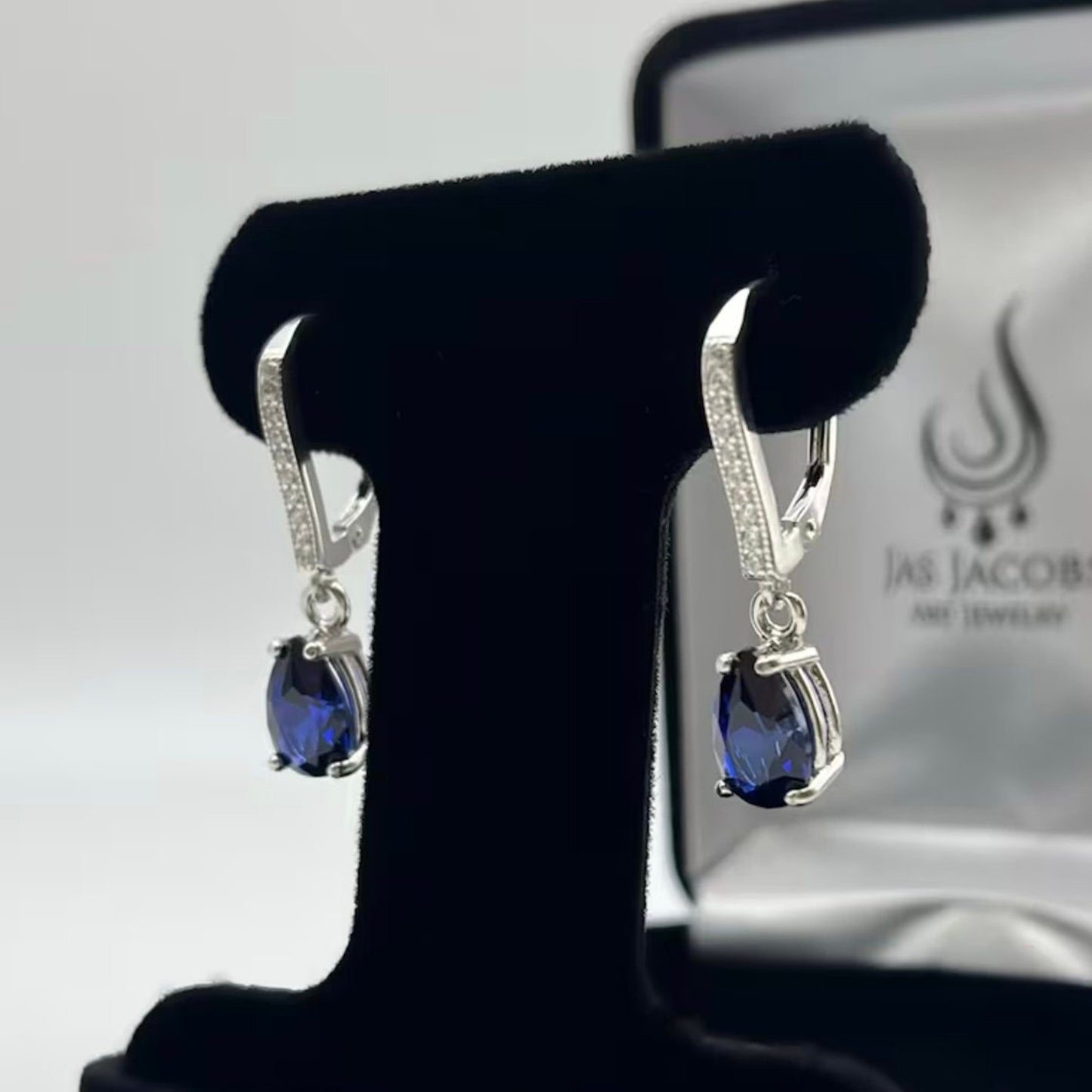 Beautiful 3.6ctw Pear Cut Blue & White Sapphire Earrings