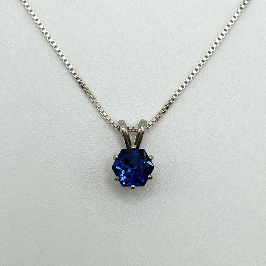 BEAUTIFUL 1ct Hexagon Cut Sapphire Necklace Sterling Silver Solitaire Pendant Necklace Fine Jewelry Gifts Jewelry Blue Sapphire