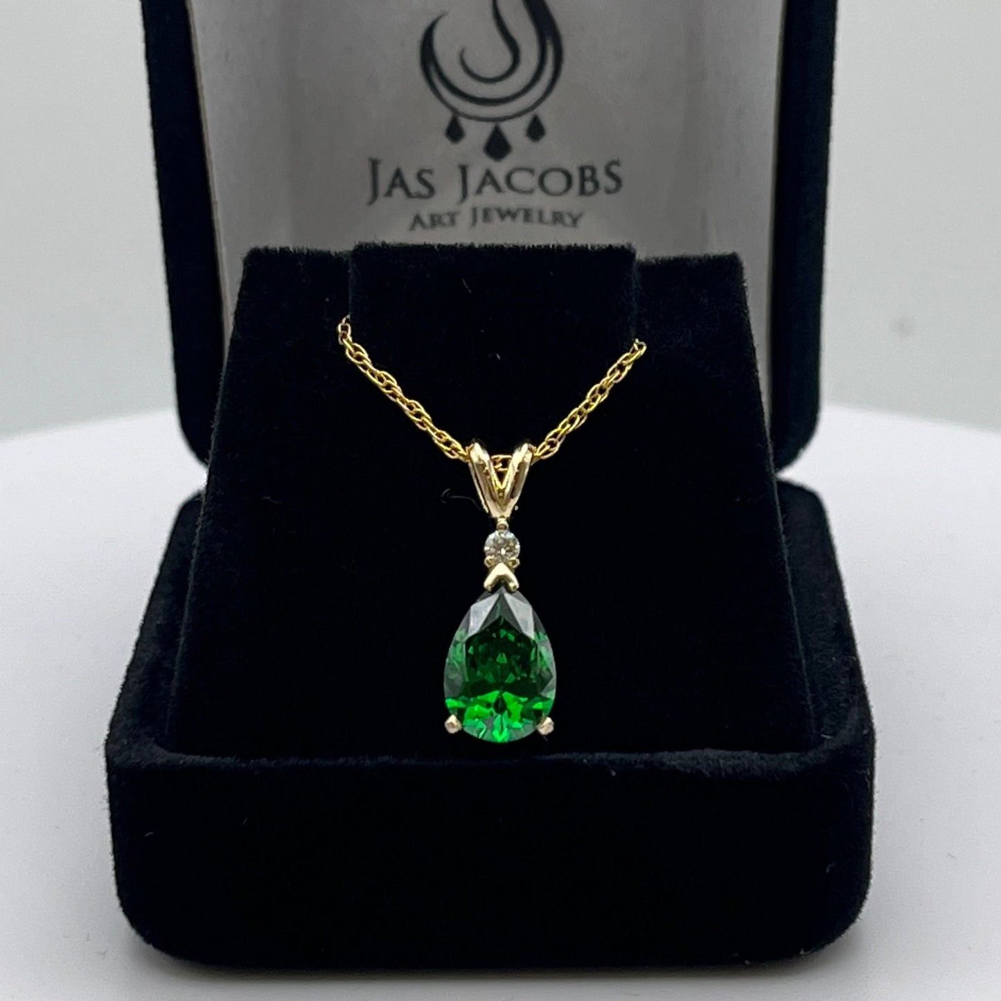 Beautiful 2ct Pear Cut Emerald Necklace Diamond Accent 14k Yellow Gold Pendant Necklace Jewelry Gift May Birthstone