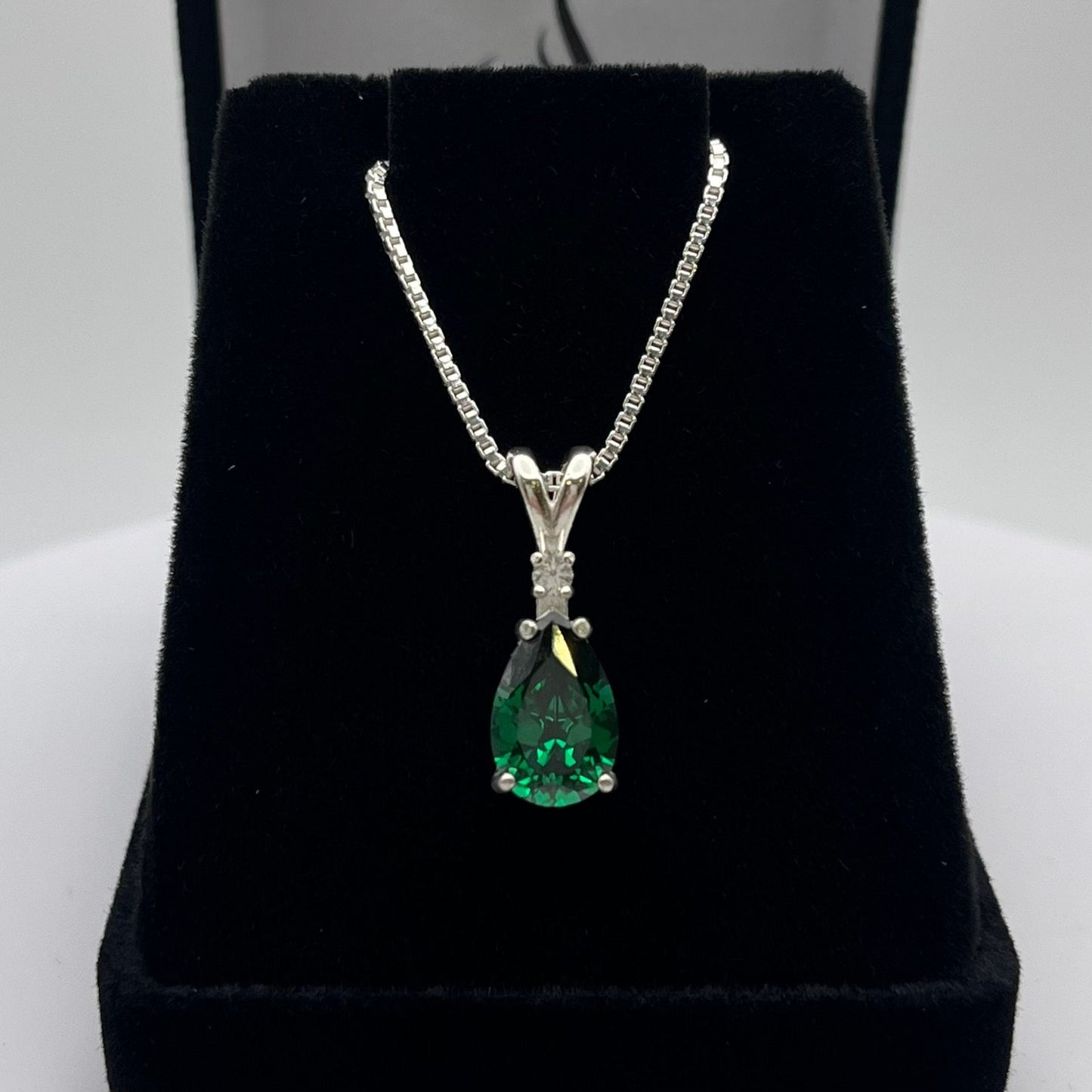 Beautiful 2.3ctw Pear Cut Emerald Necklace with White Sapphire Accent Pendant Necklace Jewelry Gift May Birthstone