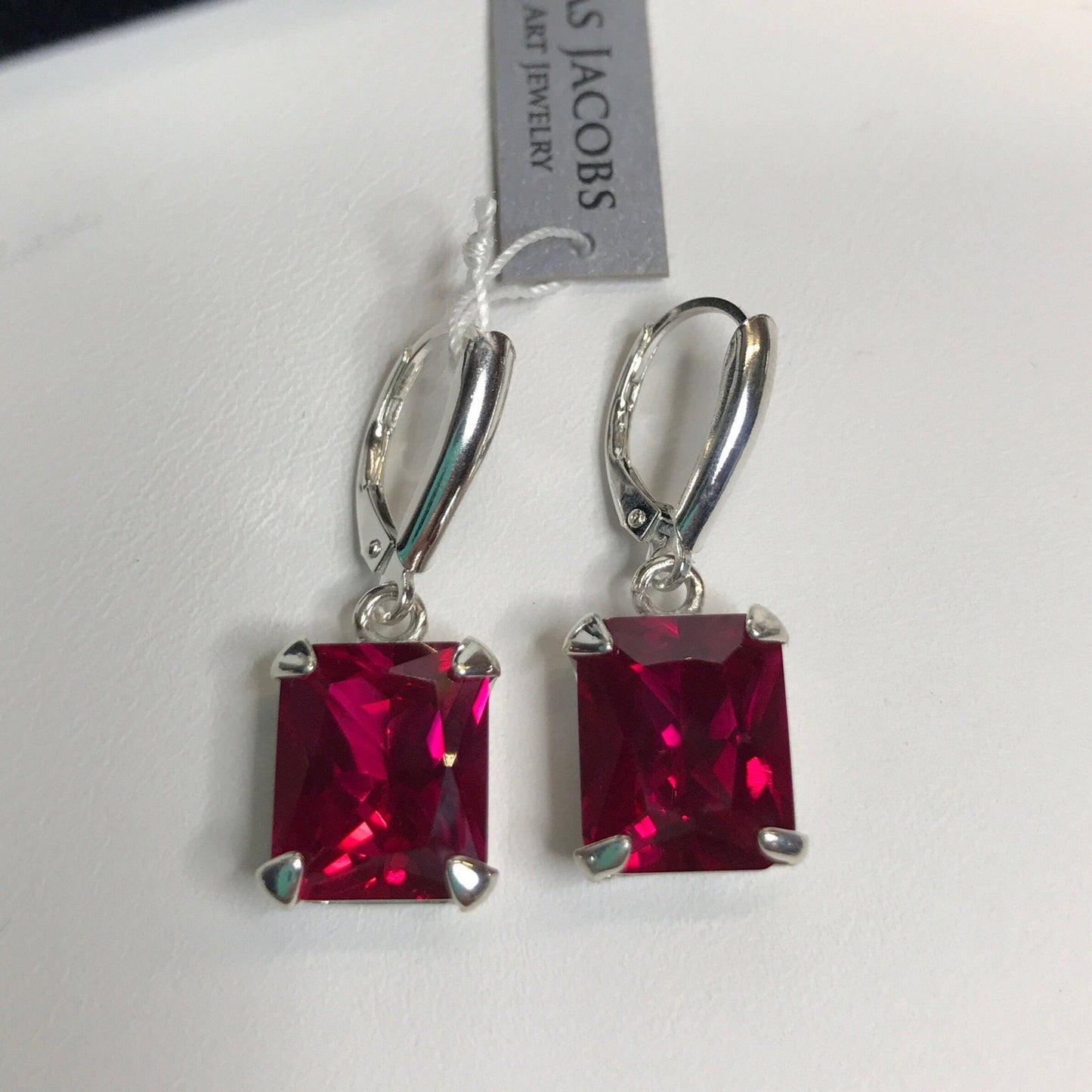 GORGEOUS 8ctw Emerald Cut Ruby Earrings in Sterling Silver