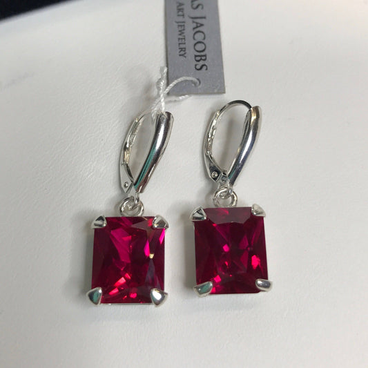 GORGEOUS 8ctw Emerald Cut Ruby Earrings in Sterling Silver