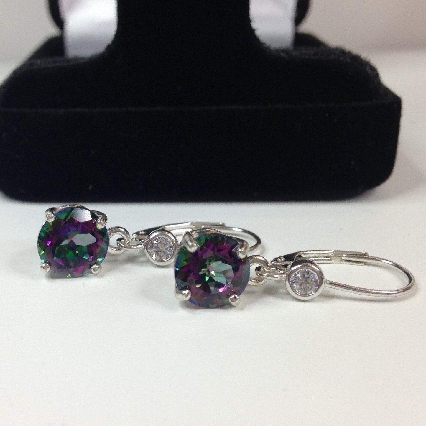 Beautiful 4ctw Mystic Topaz Earrings White Sapphire Accents in Sterling Silver