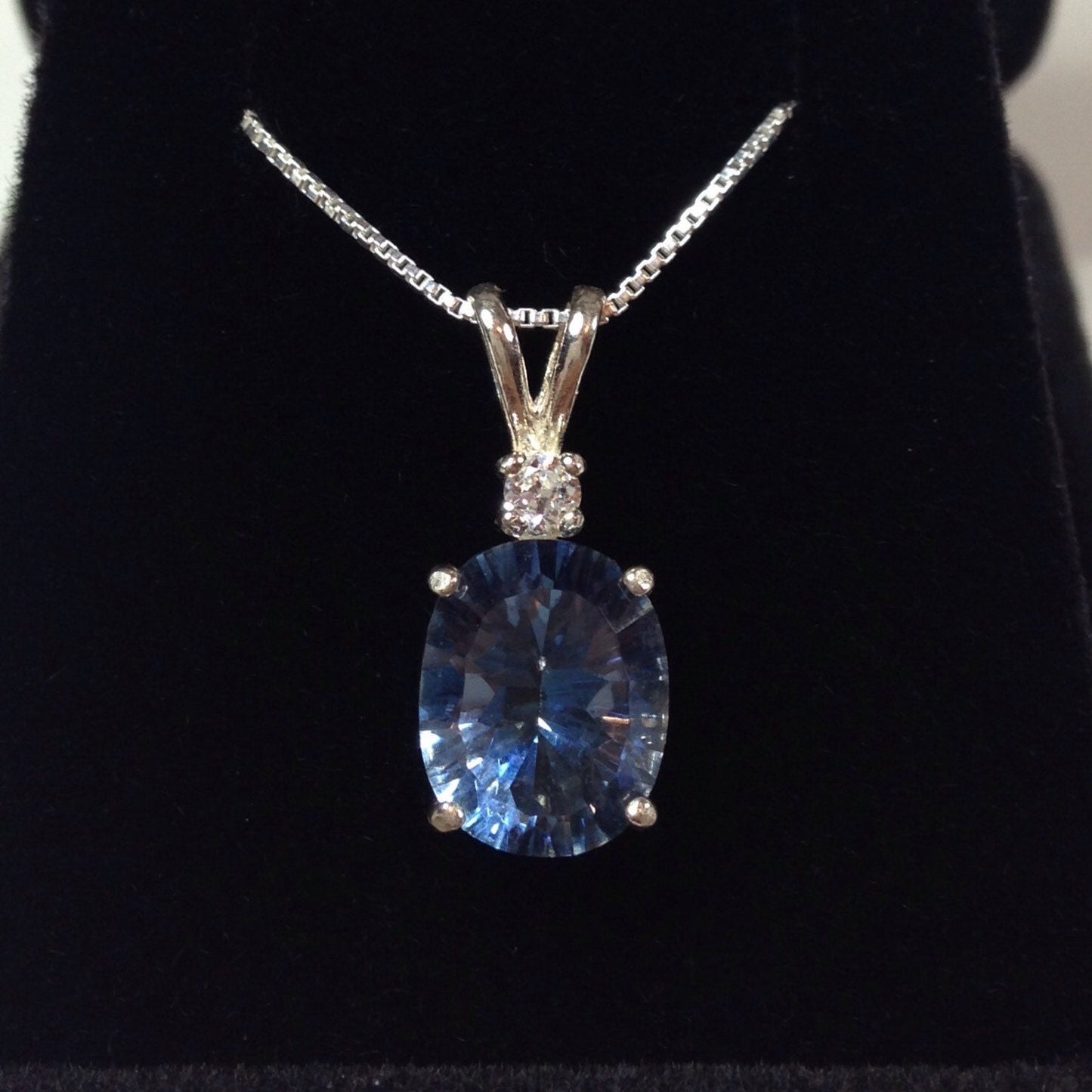 BEAUTIFUL 2.5ct Iolite Quartz & White Sapphire Sterling Silver Oval Cut Pendant Necklace 18" Gemstone Jewelry Trending Blue Iolite Necklace