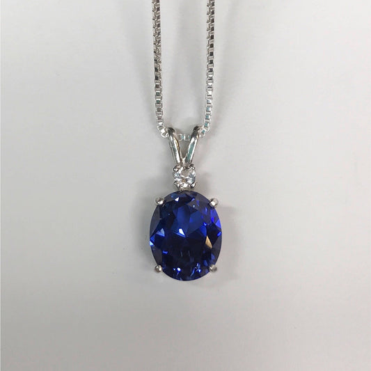 Gorgeous 3ct Blue & White Sapphire Sterling Silver Pendant Necklace Sapphire Septmeber Gift Trending Jewelry 14kt Gold 18"