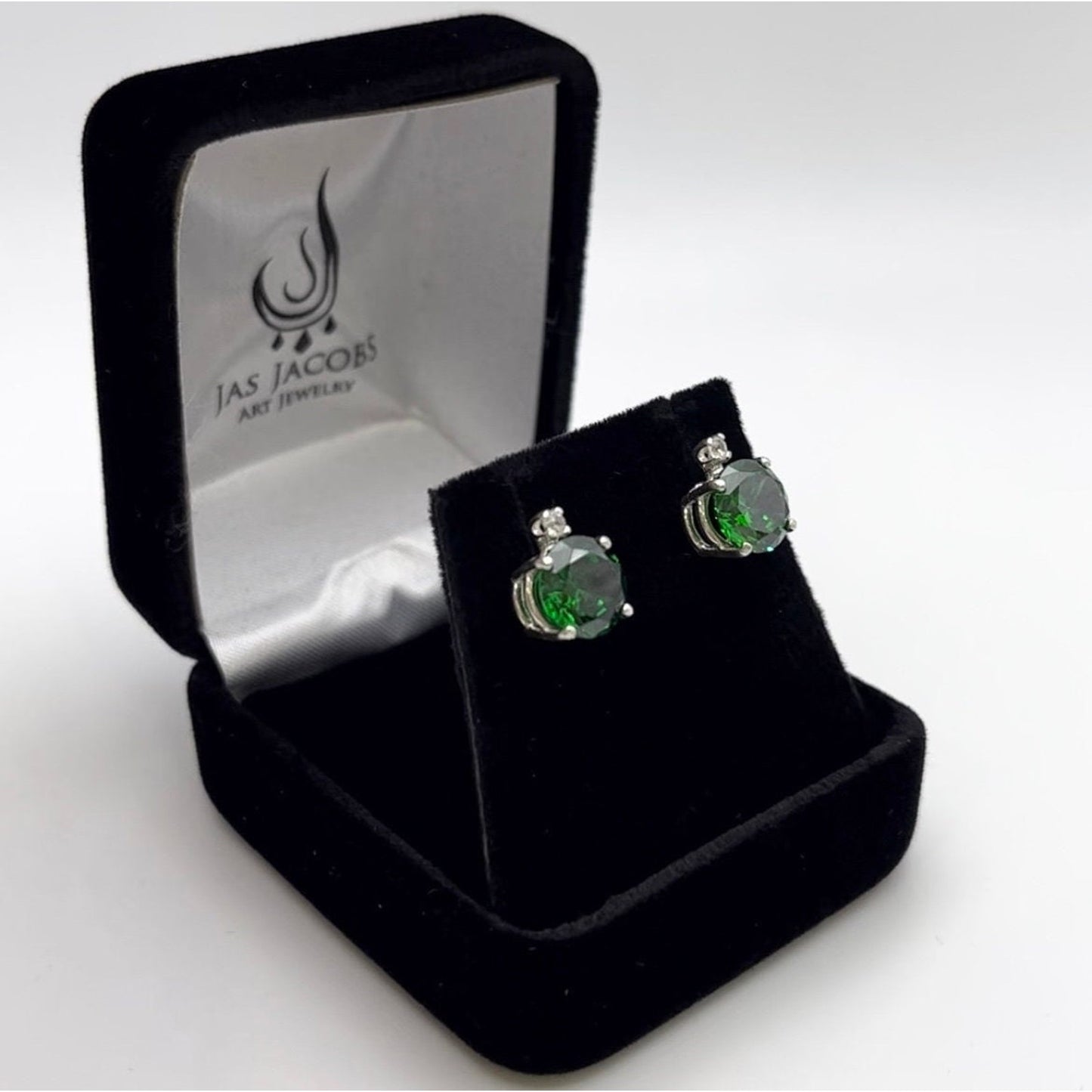 Beautiful 3.3ctw Emerald & White Sapphire Earrings Emerald Earrings