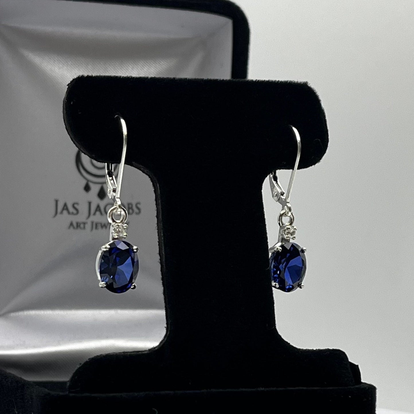Beautiful 3.3ctw Oval Cut Sapphire Earrings White Sapphire Accents