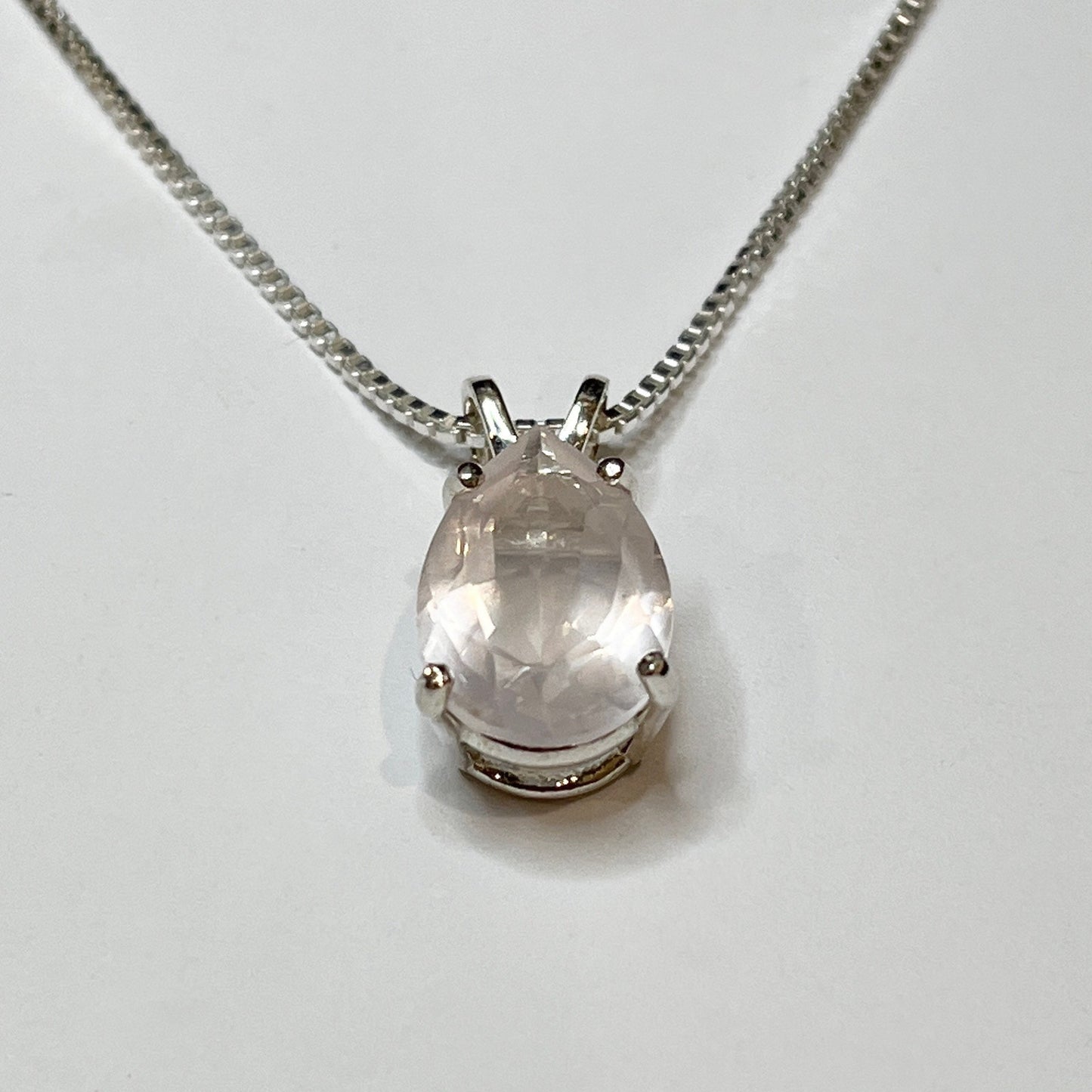 BEAUTIFUL 6ct Pear Cut Natural Rose Quartz Necklace Sterling Silver Trending Jewelry Gift Pale Pink Gemstone Necklace