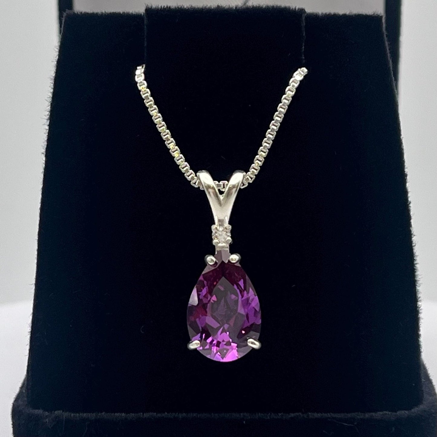 BEAUTIFUL 7ct Alexandrite & White Sapphire Sterling Silver Pear Pendant Necklace Jewelry Gift Color Change June Birthday