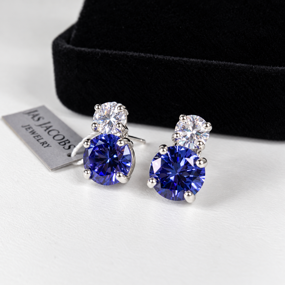 5ctw Round Tanzanite & White Sapphire Drop Stud Earrings