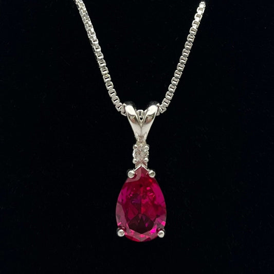 Beautiful 4.5ct Ruby & White Sapphire Sterling Silver Pendant Necklace Pear Cut Ruby Necklace teardrop July Gift ladies jewelry