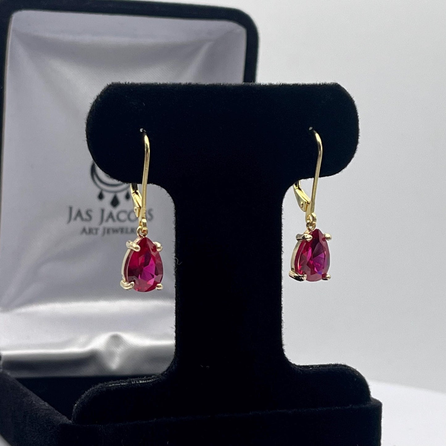 Beautiful 3ctw Pear Cut Ruby Earrings 14k Gold Drop Dangle Ruby