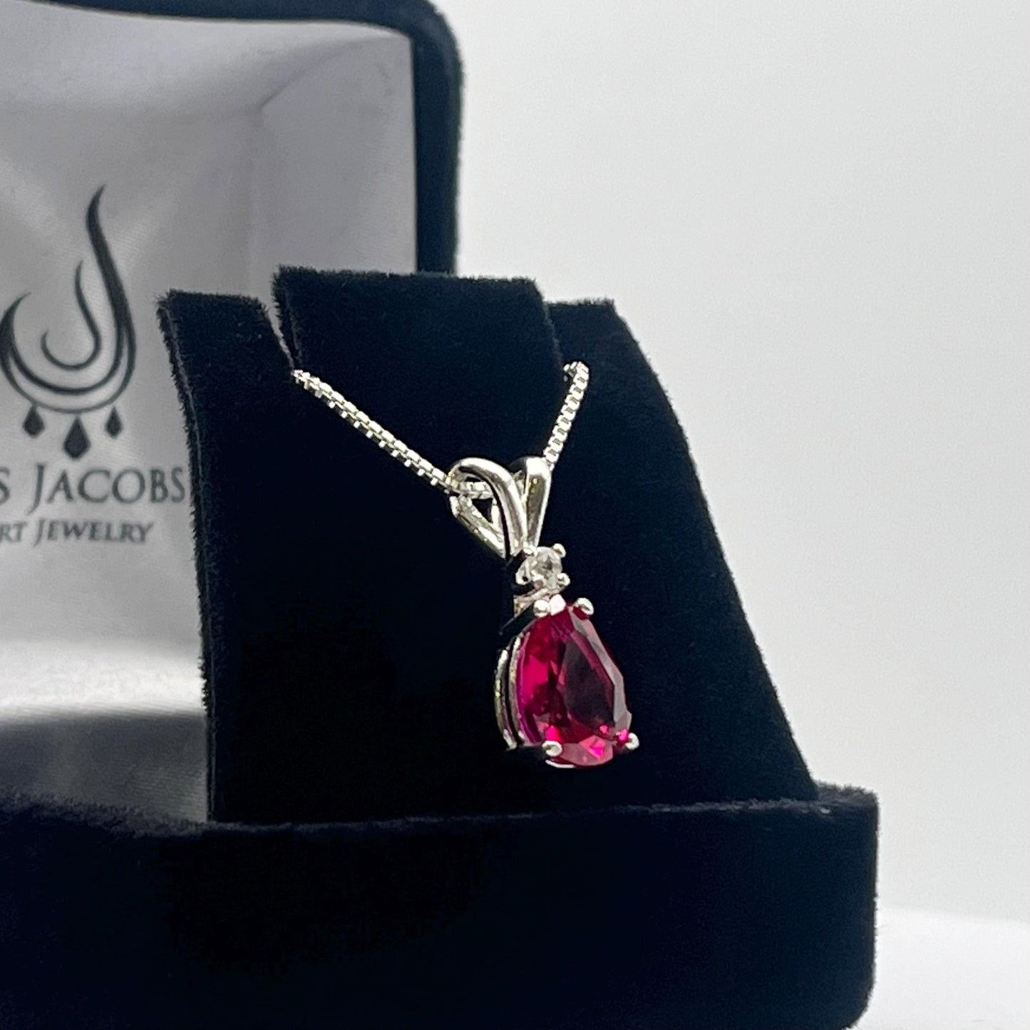 Beautiful 2.5ct Pear Cut Ruby Necklace with White Sapphire Accent