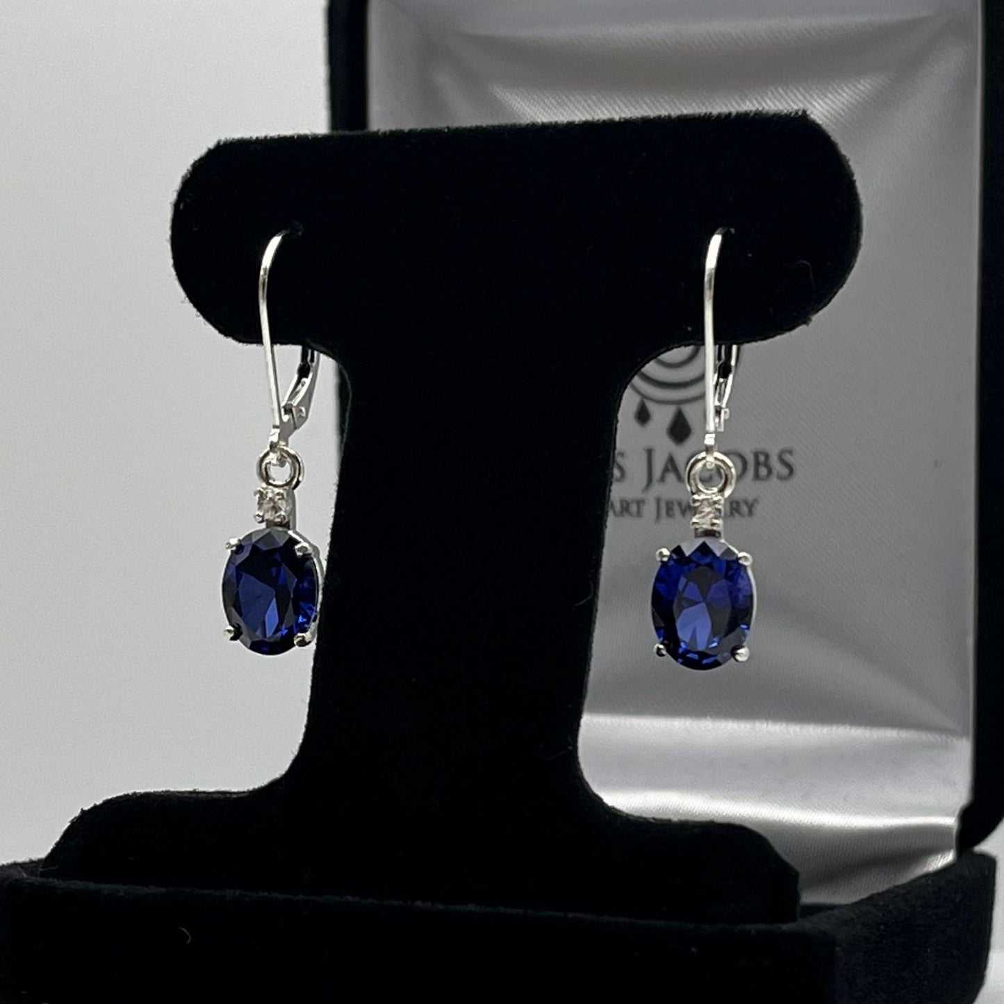 Beautiful 3.3ctw Oval Cut Sapphire Earrings White Sapphire Accents