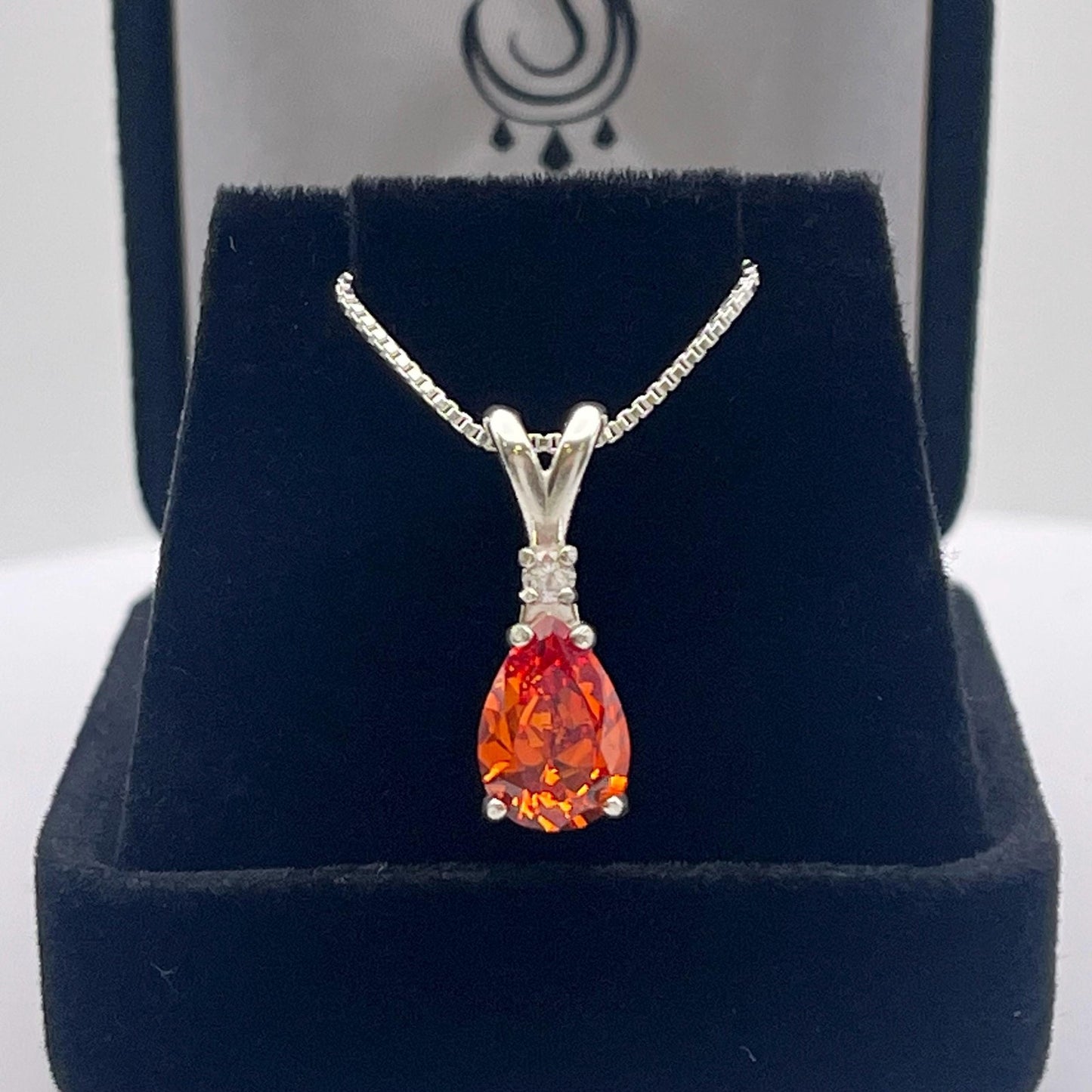 2.5ct Pear Cut Orange Padparadscha Sapphire Necklace White Sapphire Accent Fine Jewelry Gift Orange Sapphire Necklace
