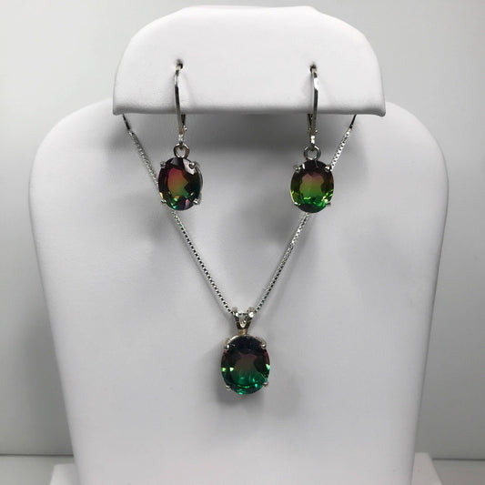 Beautiful Watermelon Tourmaline Quartz Necklace & Earrings Set