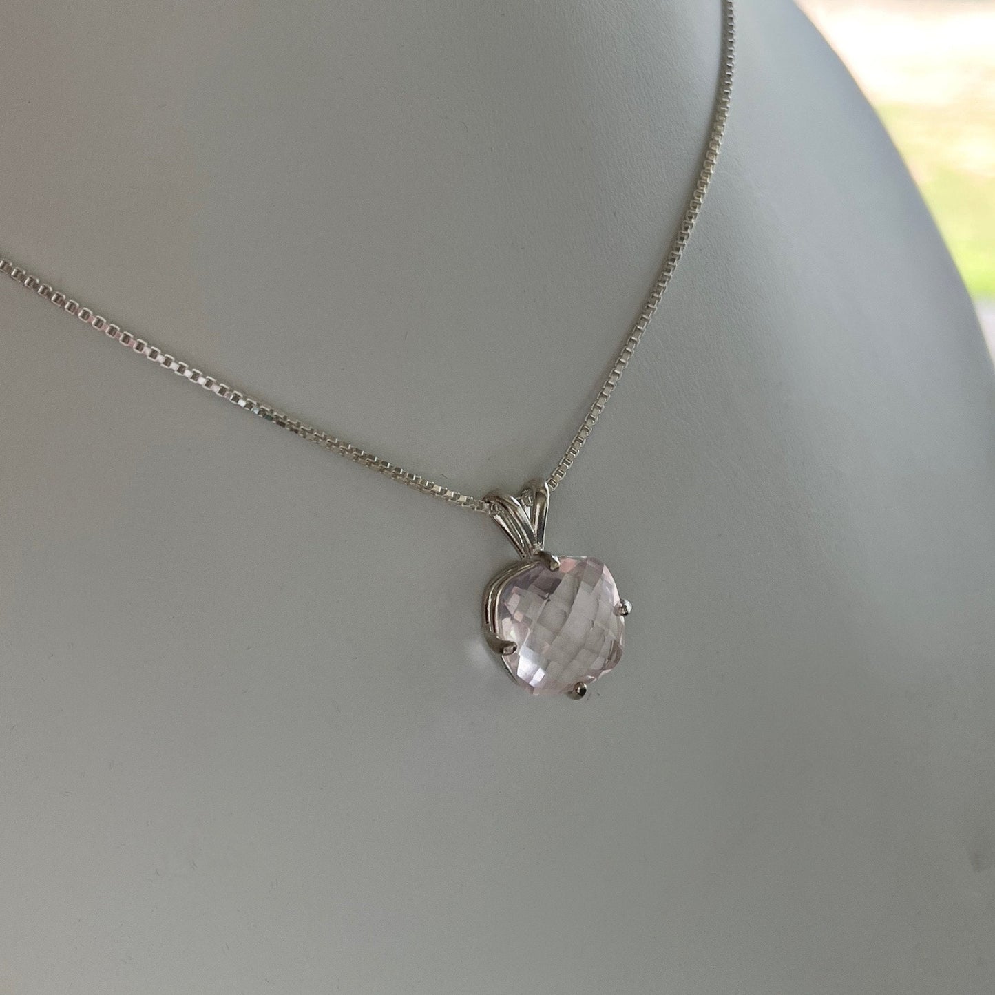 Gorgeous 12mm 6.5ct Rose Quartz Necklace or Pendant in Sterling Silver 10k or 14k Rose Gold Yellow or White Gold Jewelry Gift
