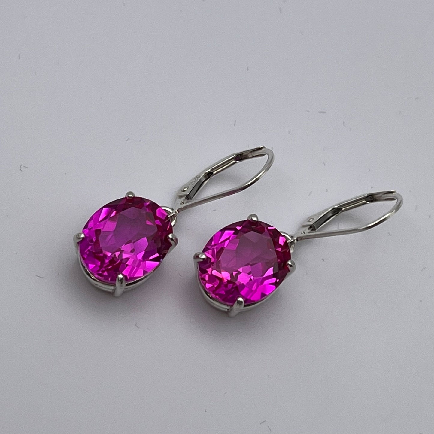 BEAUTIFUL 10ctw Oval Cut Bright Pink Sapphire Earrings in Sterling Silver