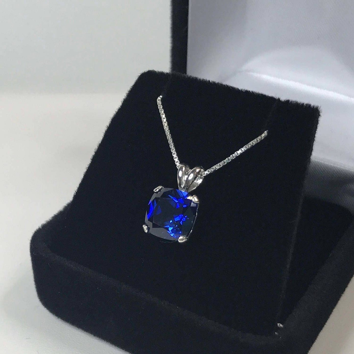 2.5ct Cushion Cut Sapphire Necklace Solitaire Pendant Necklace Trending Fine Jewelry Gifts September Blue Sapphire 18"