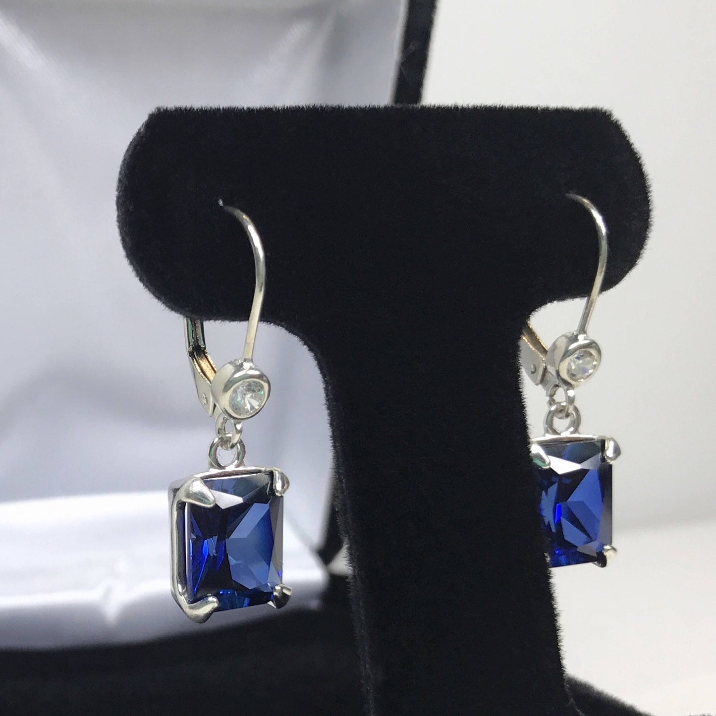 Beautiful 8ctw Emerald Cut Sapphire Earrings in Sterling Silver