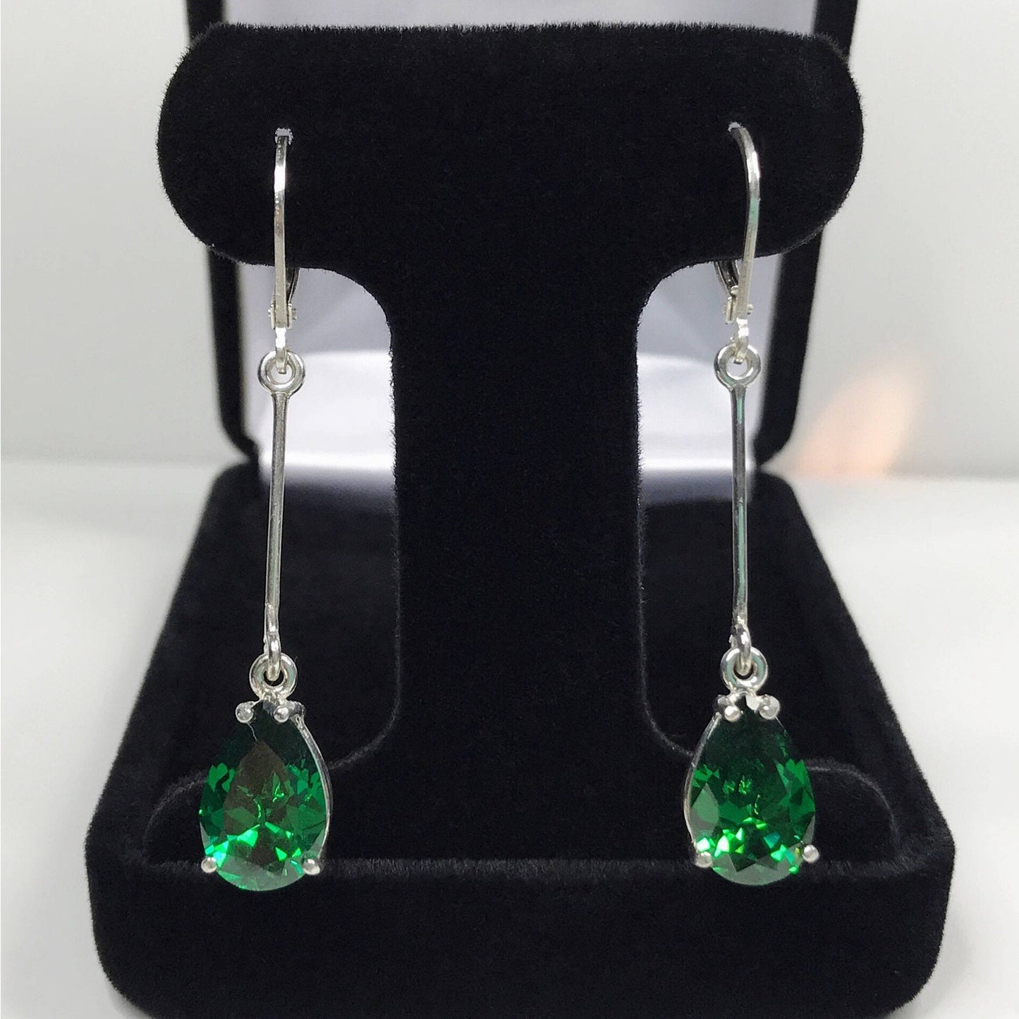 Beautiful 7ctw Pear Cut Emerald Earrings