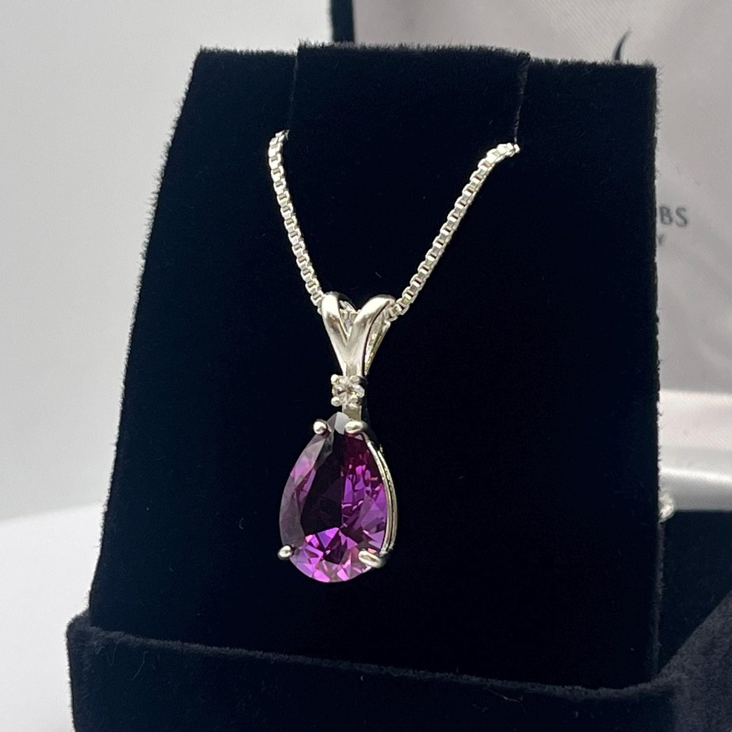 BEAUTIFUL 7ct Alexandrite & White Sapphire Sterling Silver Pear Pendant Necklace Jewelry Gift Color Change June Birthday