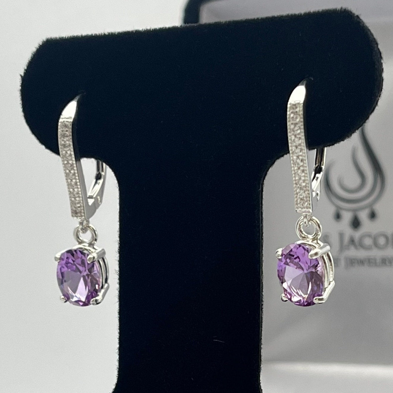 GORGEOUS Alexandrite & White Sapphire Sterling Oval Cut Dangle Leverback Earrings Gemstone Jewelry Trending Stones June Gift