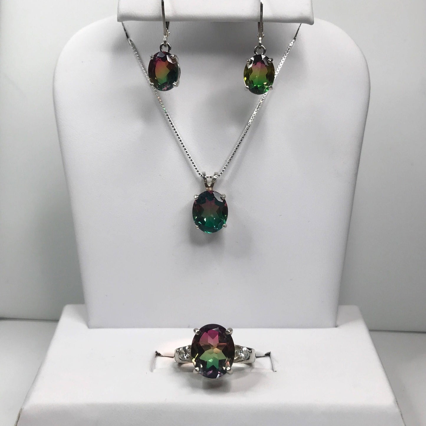 Beautiful Watermelon Tourmaline Quartz Necklace & Earrings Set