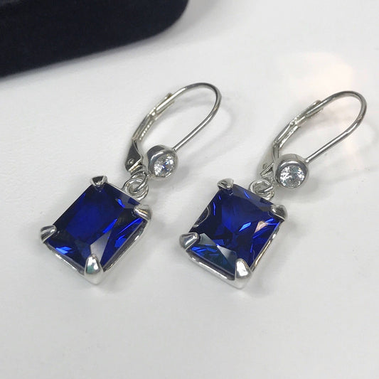 Beautiful 8ctw Emerald Cut Sapphire Earrings in Sterling Silver