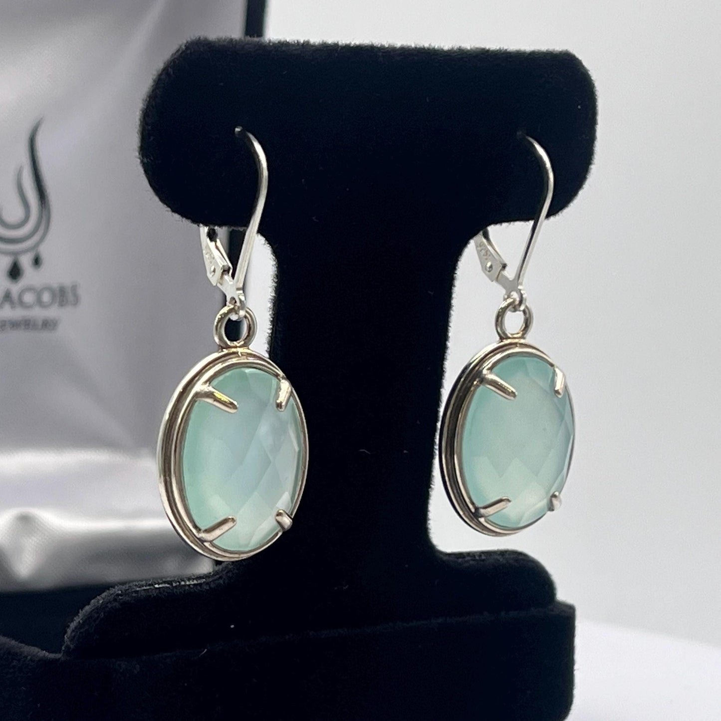 GENUINE 13ctw Aquamarine Chalcedony Earrings Sterling Silver Gemstone Leverback Dangle Trending Jewelry Gifts