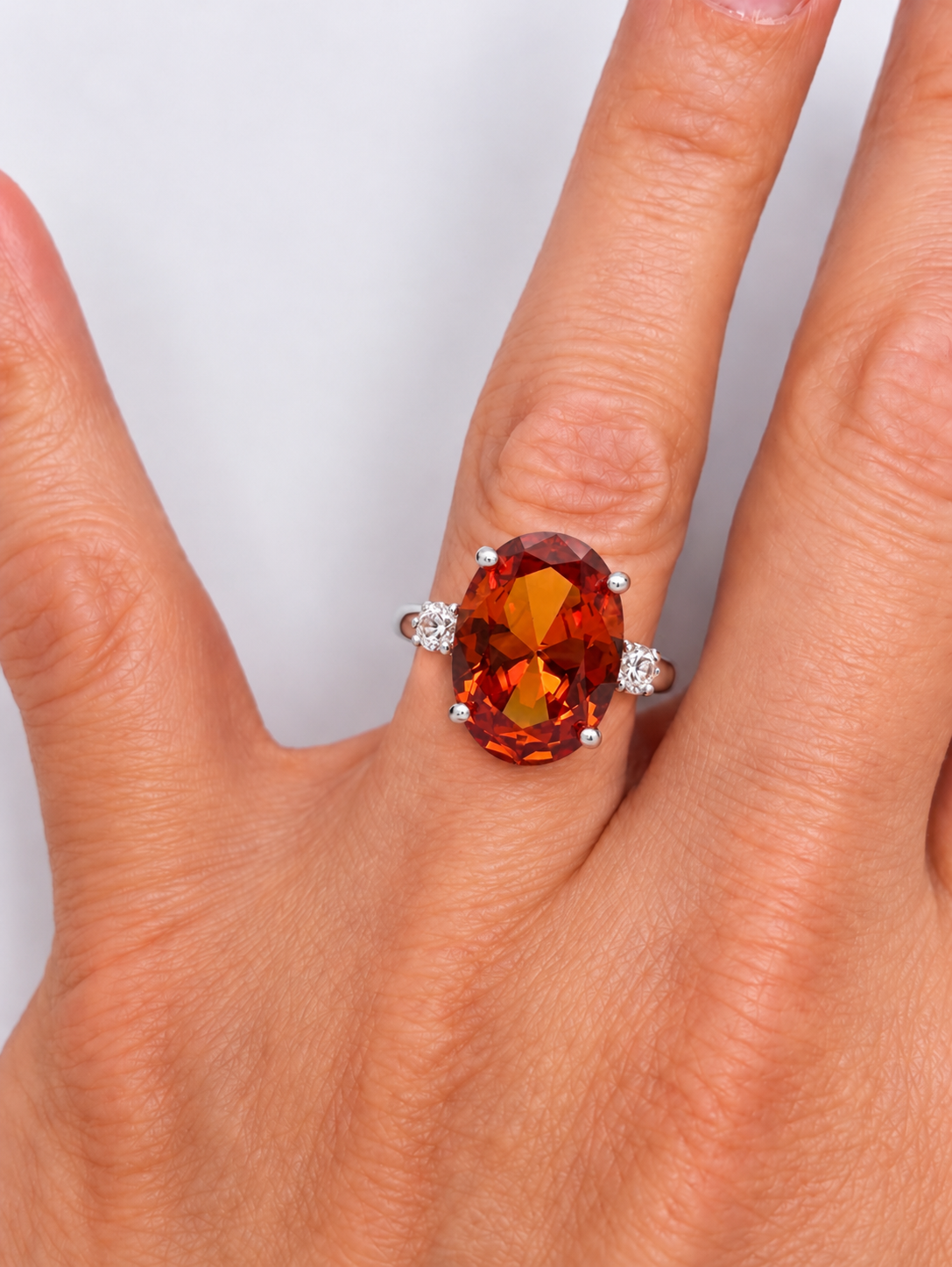 8ct Oval Cut Orange Padparadscha Sapphire & White Sapphire Statement Ring