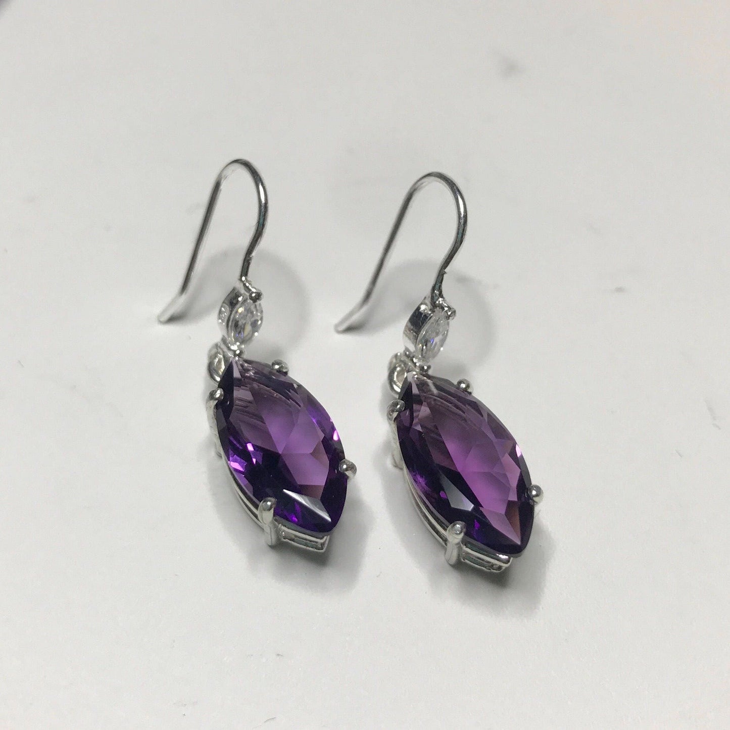 Beautiful 6.7ctw Marquise Cut Amethyst Earrings with White Sapphire Accents