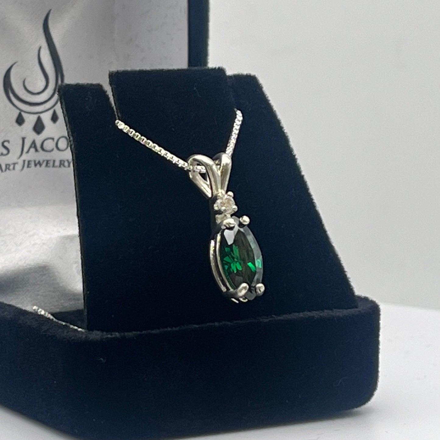 GORGEOUS 2ct Marquise Cut Emerald Necklace White Sapphire Accent Sterling Silver Lab Emerald trending jewelry gift May Birthstone