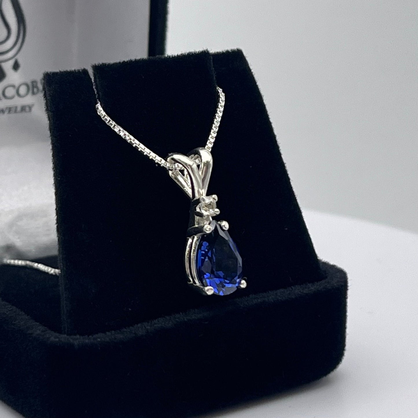 Beautiful 2.5ct Pear Cut Sapphire Necklace White Sapphire Accent Bridal Jewelry Gift Teardrop Sapphire Necklace