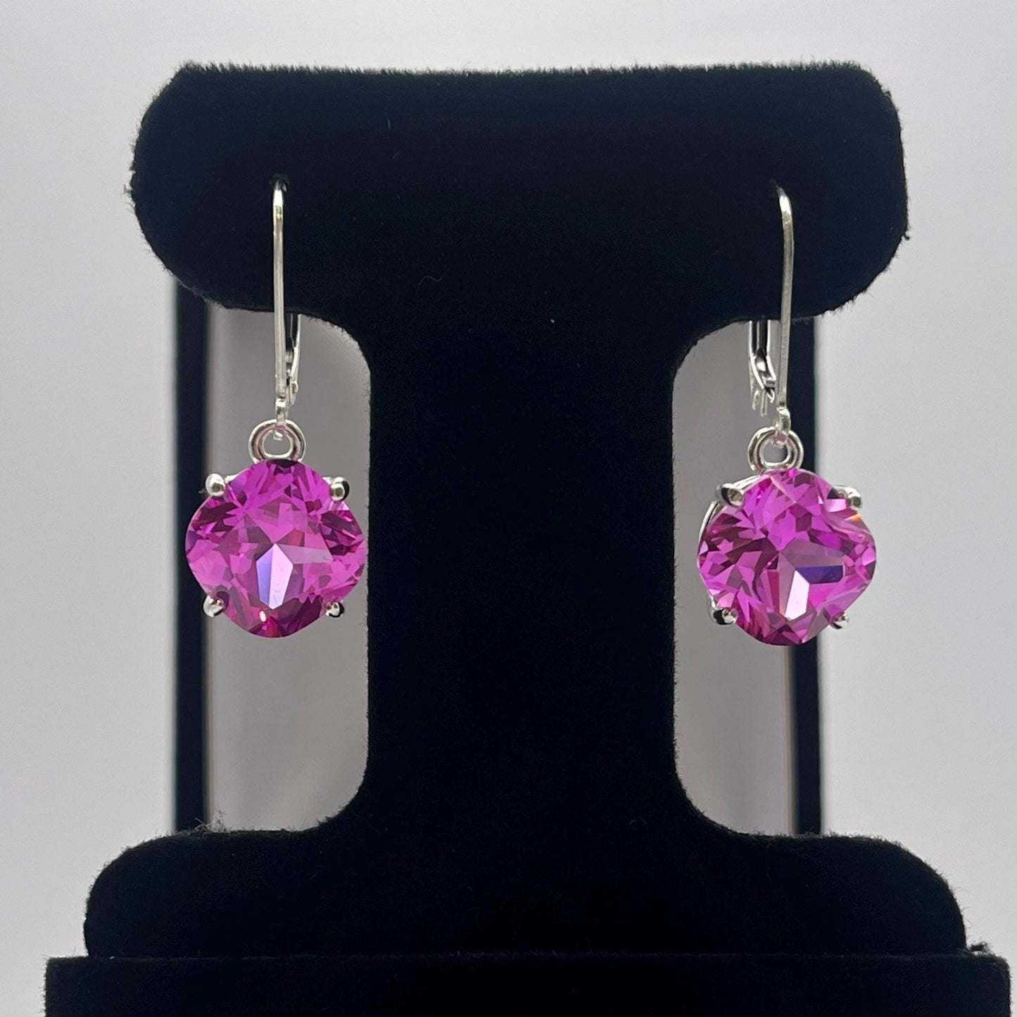 Beautiful 10ctw Cushion Cut Lab Grown Pink Sapphire Earrings in Sterling Silver