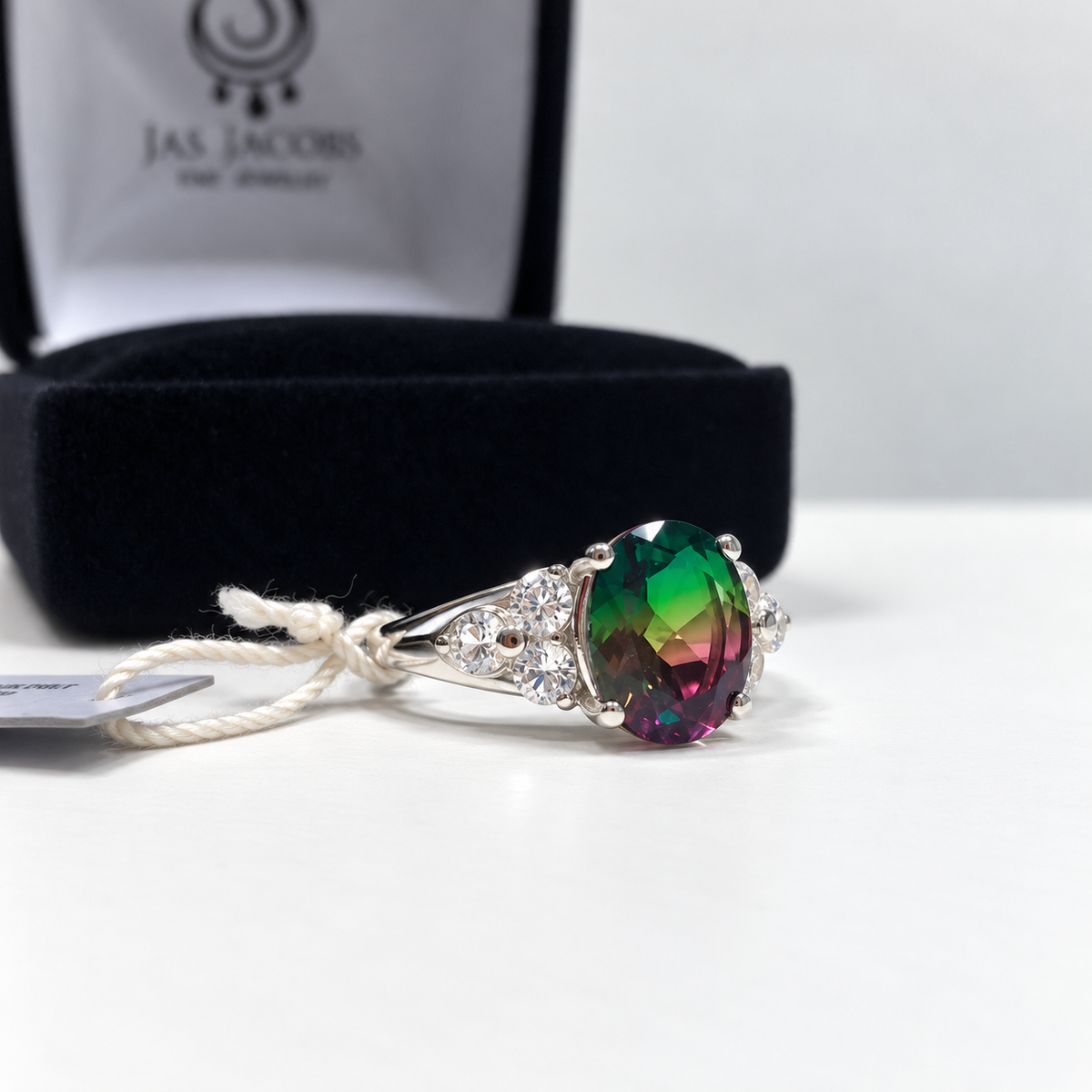 4ctw Watermelon Tourmaline Quartz & White Sapphire Statement Ring