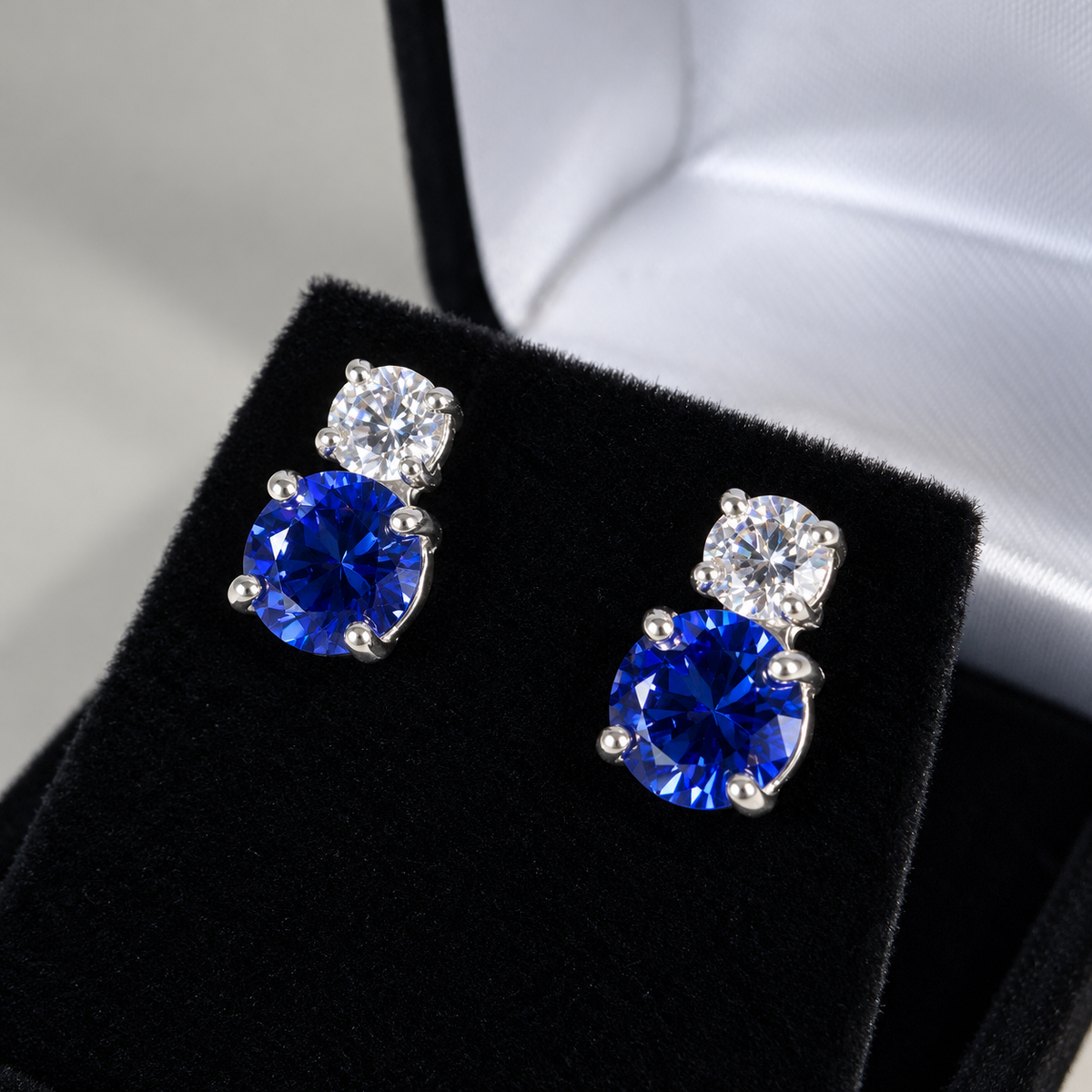 5ctw Round Blue Sapphire & White Sapphire Earrings